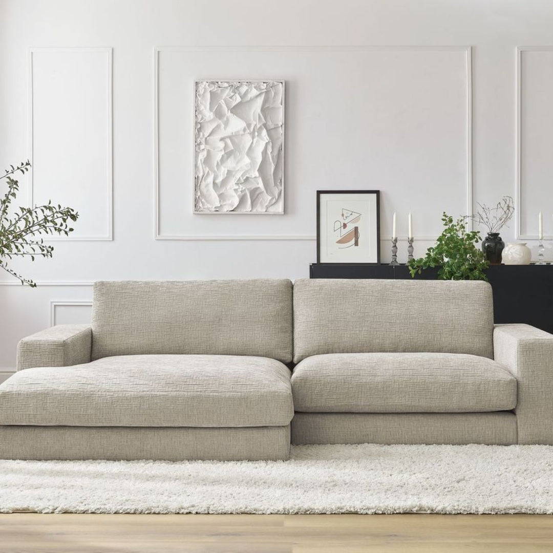 Canapé BOBOCHIC d'angle gauche 4 places LEONARD en tissu texturé Beige