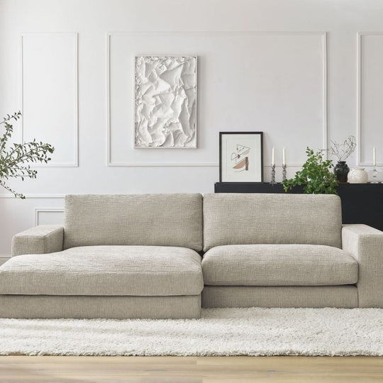 Canapé BOBOCHIC d'angle gauche 4 places LEONARD en tissu texturé Beige