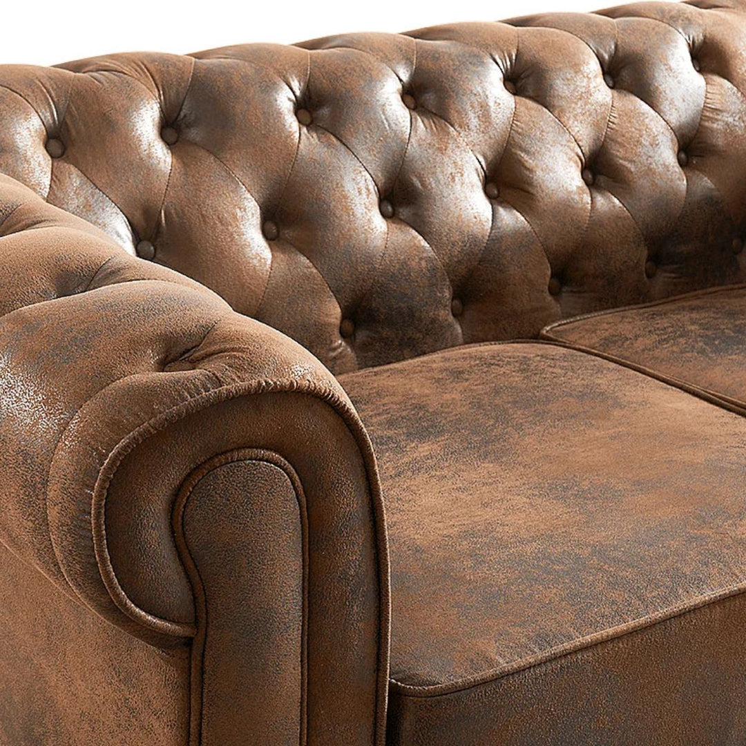 Canapé 2 places CHESTERFIELD en microfibre aspect cuir vieilli VENTE UNIQUE