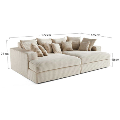 Canapé COLLINS 4 places BESTMOBILIER avec double méridienne en velours côtelé vert