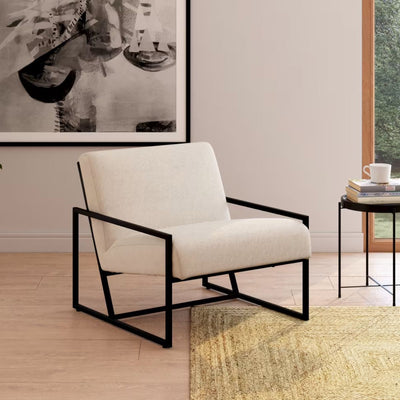 Fauteuil CITIZEN en coton beige et pieds en acier noir Maisons du Monde