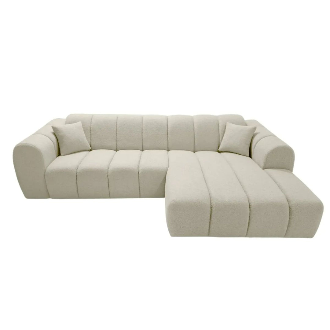 Canapé d'angle droit tissu bouclette beige LAURA-Casanova Paris