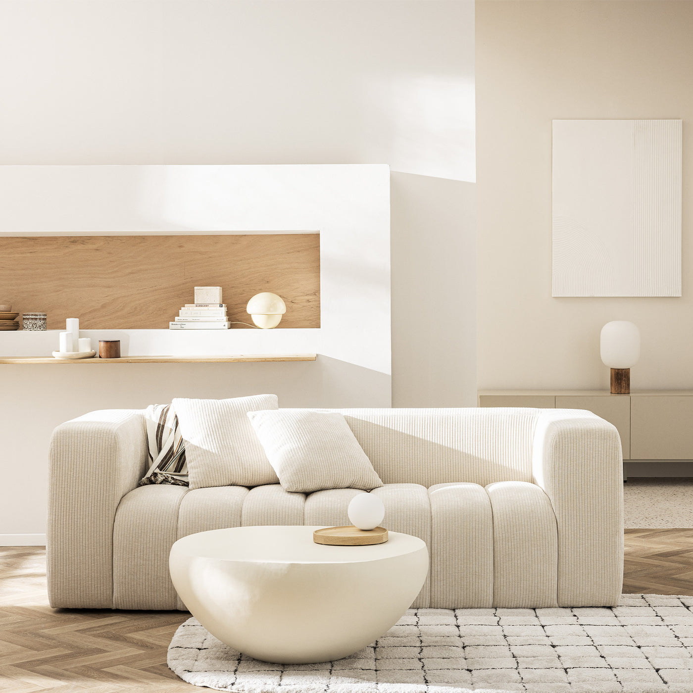 Canapé 3 places Moani en velours côtelé Beige