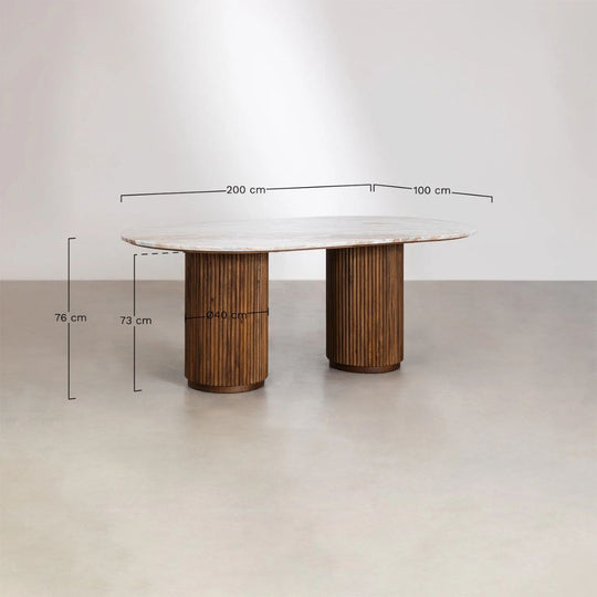 Table à manger ovale SKLUM 200x100 cm en pierre naturelle et bois de manguier Giselda