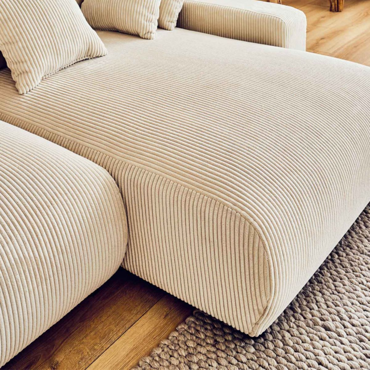 Canapé d'angle réversible BESTMOBILIER 4 places convertible avec coffre en velours côtelé beige