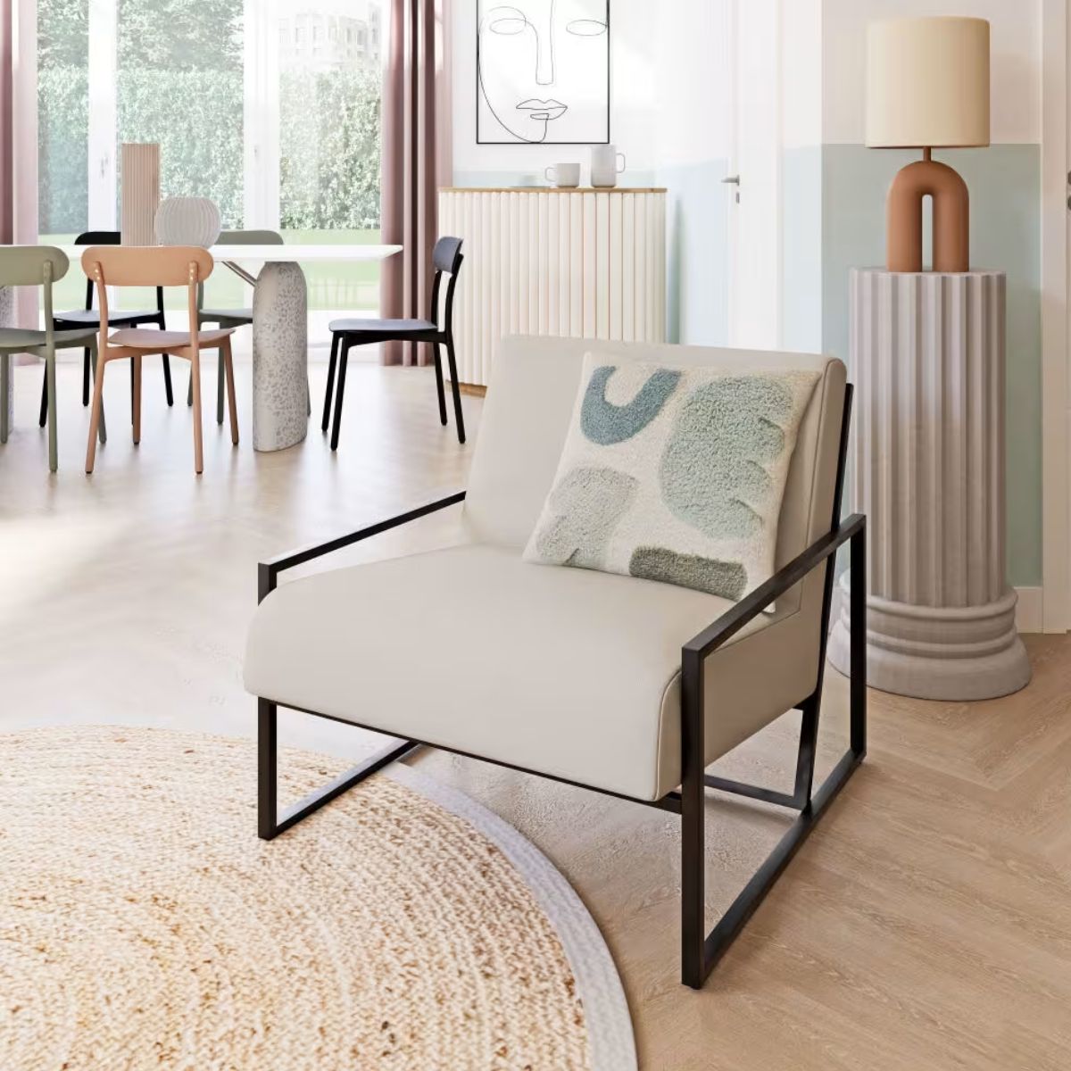 Fauteuil CITIZEN en coton beige et pieds en acier noir Maisons du Monde