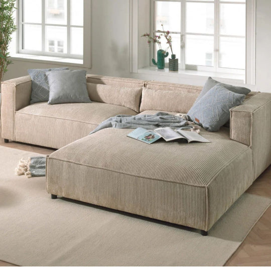 Canapé d'angle BEST IMMOBILIER Ela velours côtelé beige