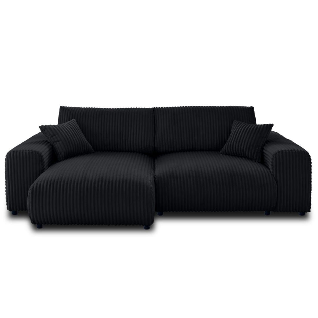 Canapé d'angle reversible 4 places GARANCE en velours côtelé BESTMOBILIER noir