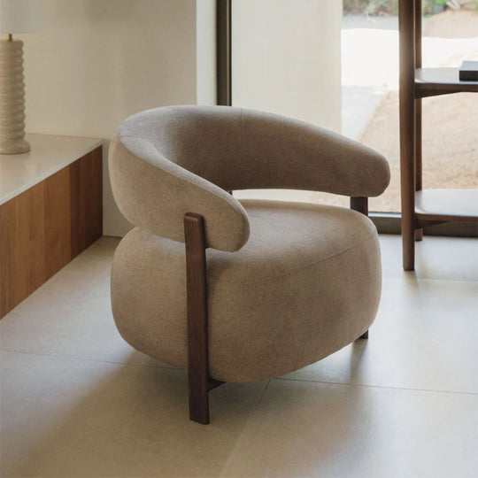 Fauteuil SKLUM en tissu chenille Brun Blé et fer Jolie Marron Bois Foncé