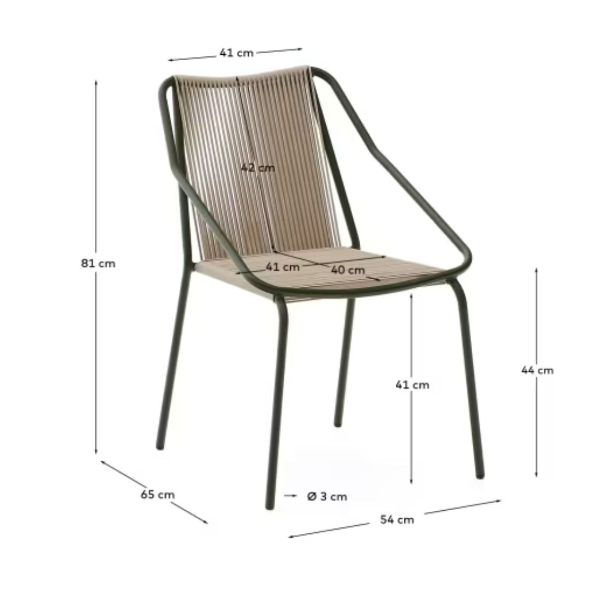Lot de 4 chaises d’extérieur Zivia en corde écrue et acier galvanisé vert Kave Home