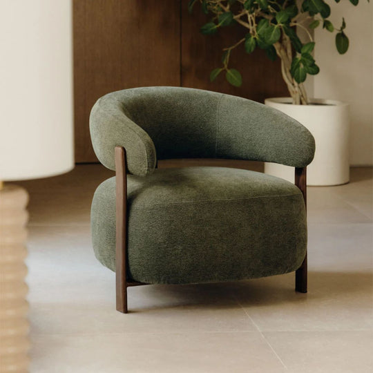 Fauteuil SKLUM en tissu chenille vert et fer Jolie Marron Bois Foncé