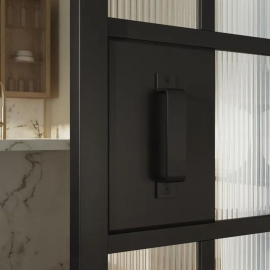 Ensemble porte coulissante vitrée Tamara 204 x 73 cm + rail Loft noir 186 cm ARTENS