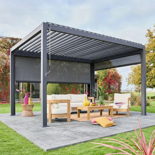 Pergola bioclimatique aluminium 4 x 3 m + 1 store 3 m + 1 store 4 m Triomphe - SWEEEK