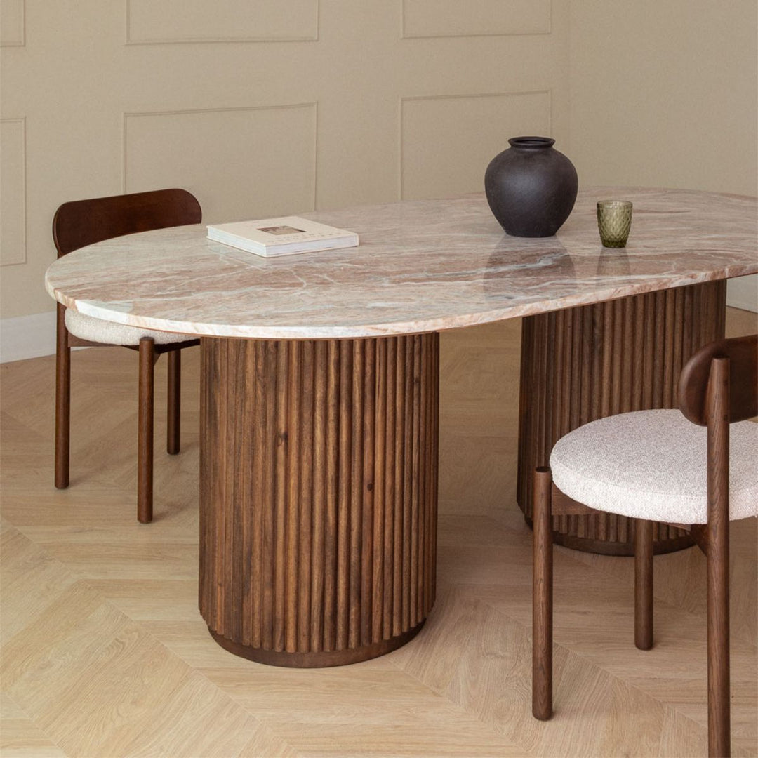 Table à manger ovale SKLUM 200x100 cm en pierre naturelle et bois de manguier Giselda