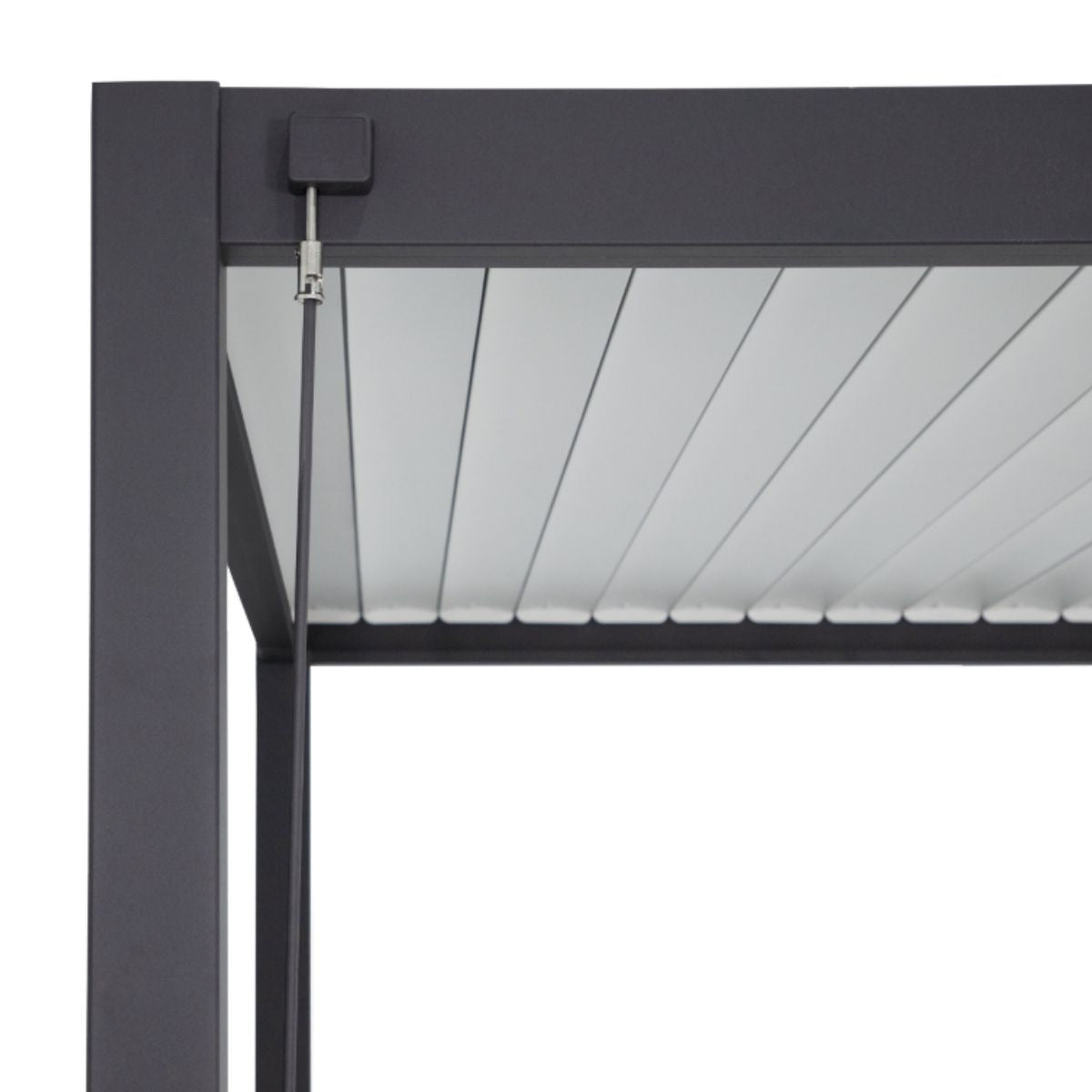 Pergola bioclimatique autoportante Prima Leroy Merlin, aluminium gris anthracite 12m² avec Store déroulant gris anthracite 3.7X2.36