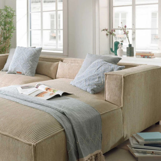 Canapé d'angle BEST IMMOBILIER Ela velours côtelé beige