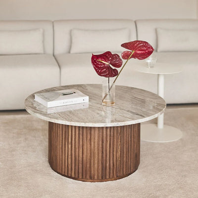 Table basse ronde SKLUM Ø90 cm en marbre et bois de manguier Giselda