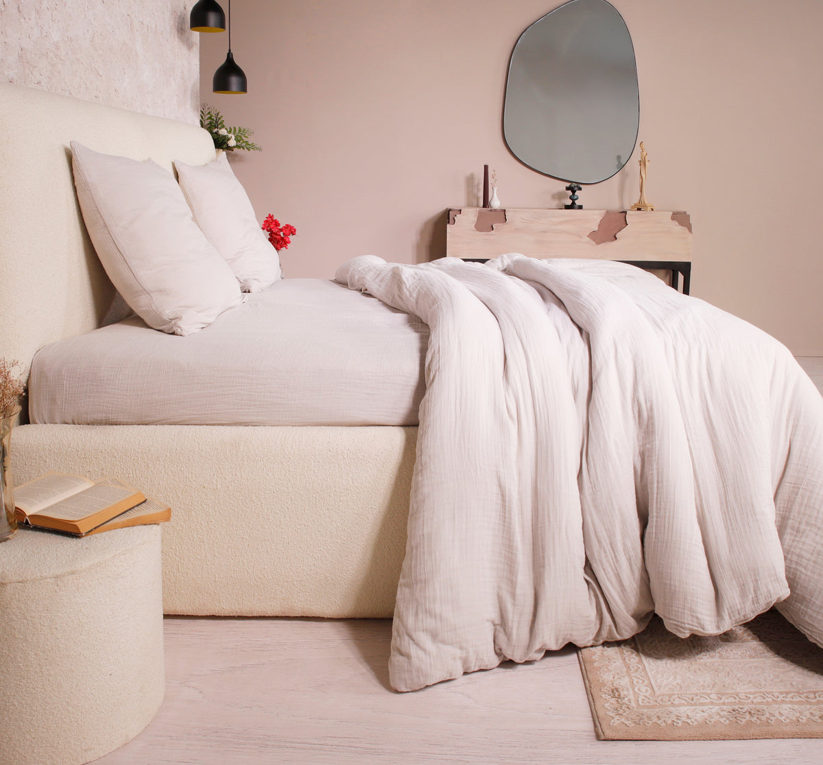Parure de lit 2 places Bâton Rouge en double gaze de coton
