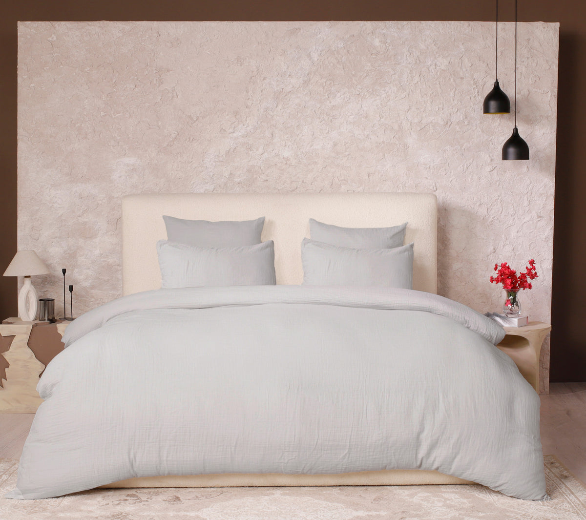 Parure de lit 2 places Bâton Rouge en double gaze de coton
