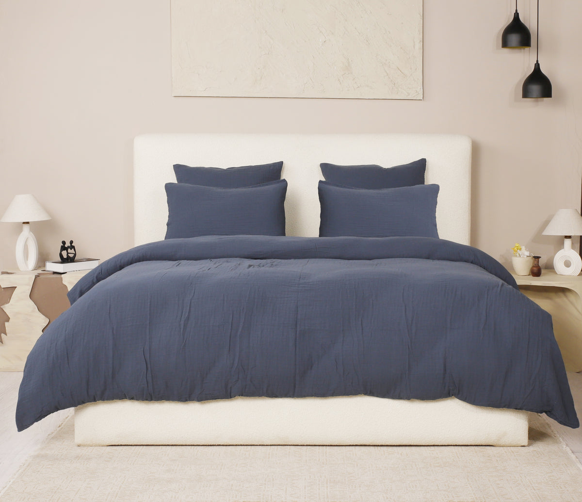 Parure de lit 2 places Bâton Rouge en double gaze de coton