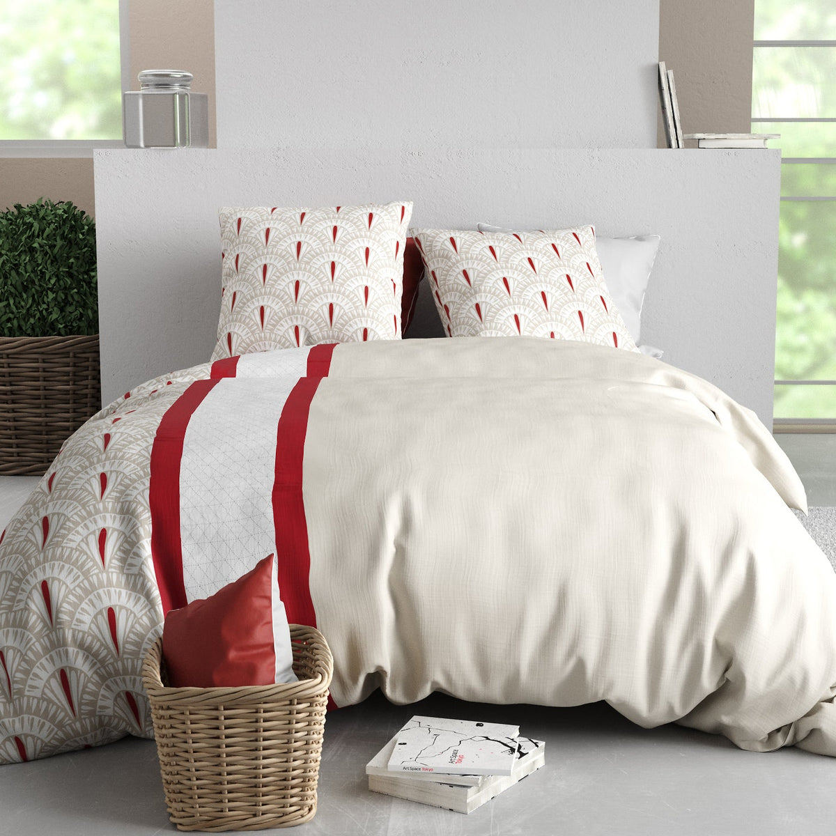 Parure de lit 2 places Bâton Rouge 100 % coton 57 fils RUBIS