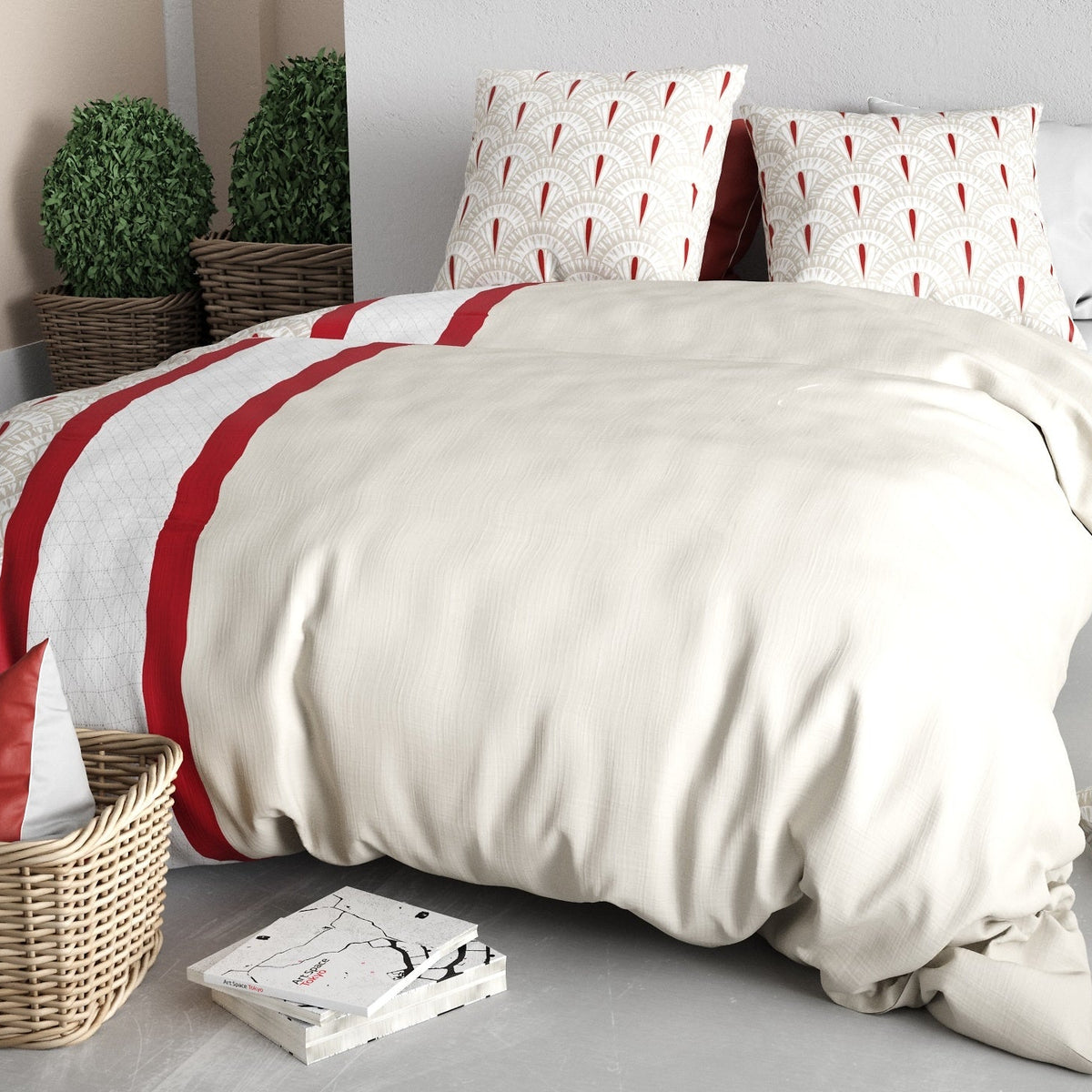 Parure de lit 2 places Bâton Rouge 100 % coton 57 fils RUBIS