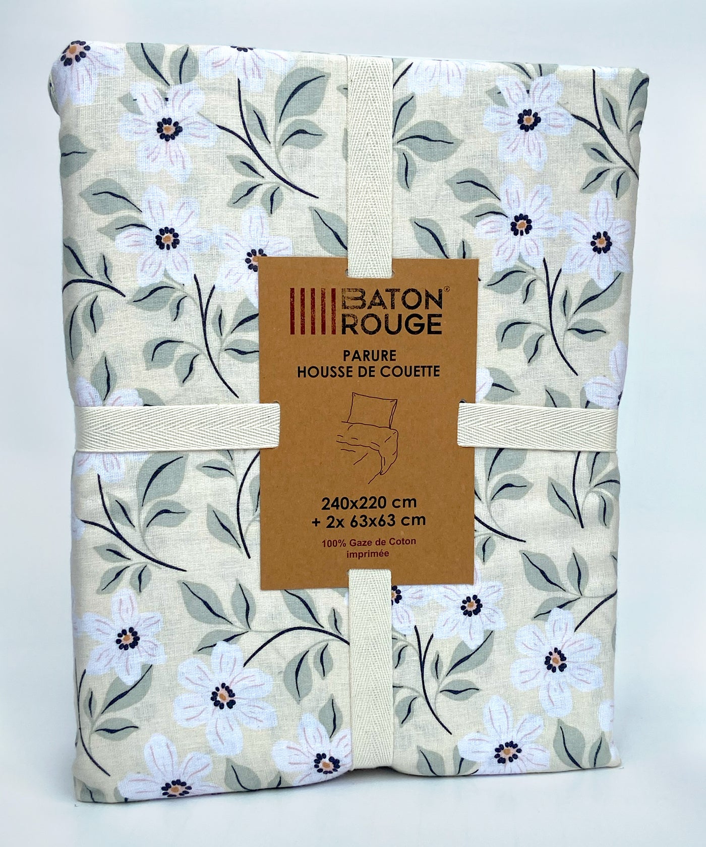 Housse de couette + taies en gaze de coton imprimée LOUCILE