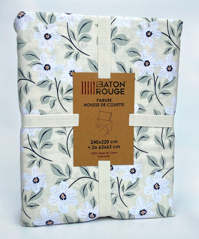 Housse de couette + taies en gaze de coton imprimée LOUCILE