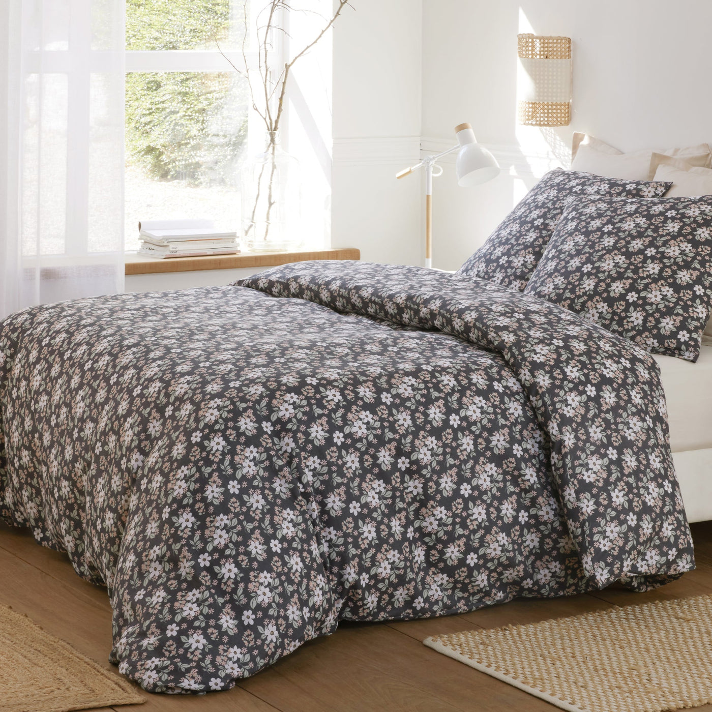 Housse de couette + taies en gaze de coton imprimée SAKURIA