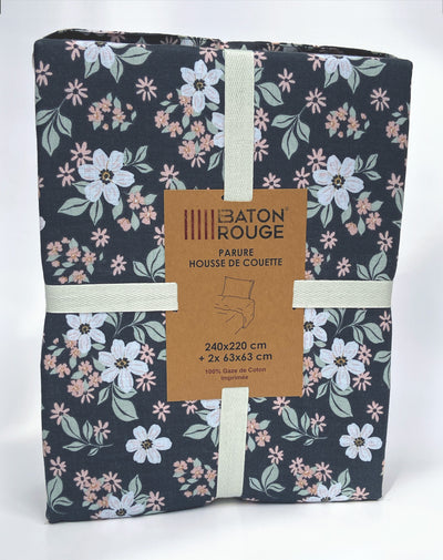 Housse de couette + taies en gaze de coton imprimée SAKURIA