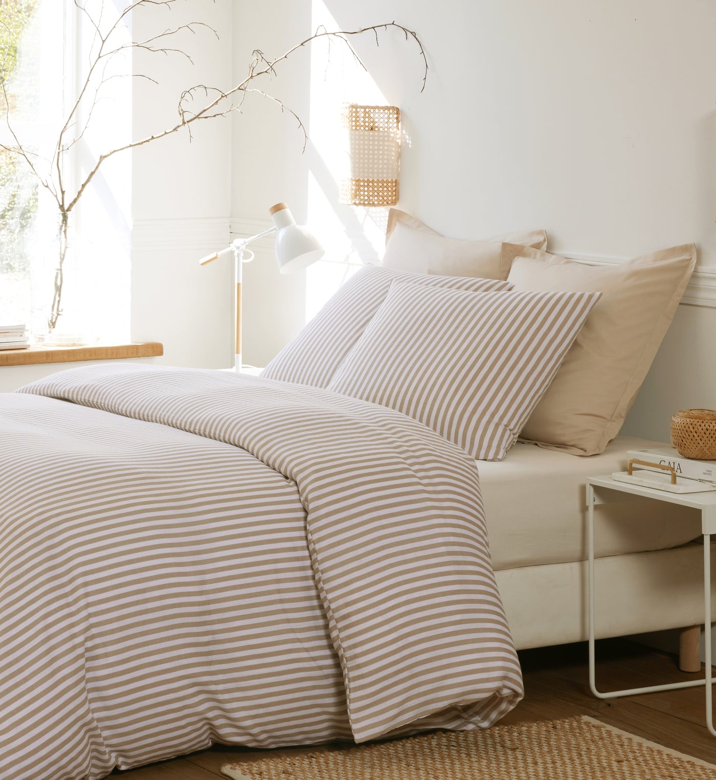 Housse de couette + taies en gaze de coton imprimée SOLEIS