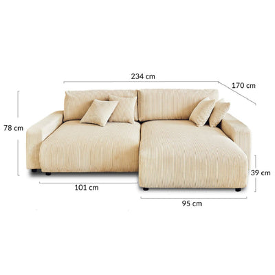 Canapé d'angle réversible BESTMOBILIER 4 places convertible avec coffre en velours côtelé beige