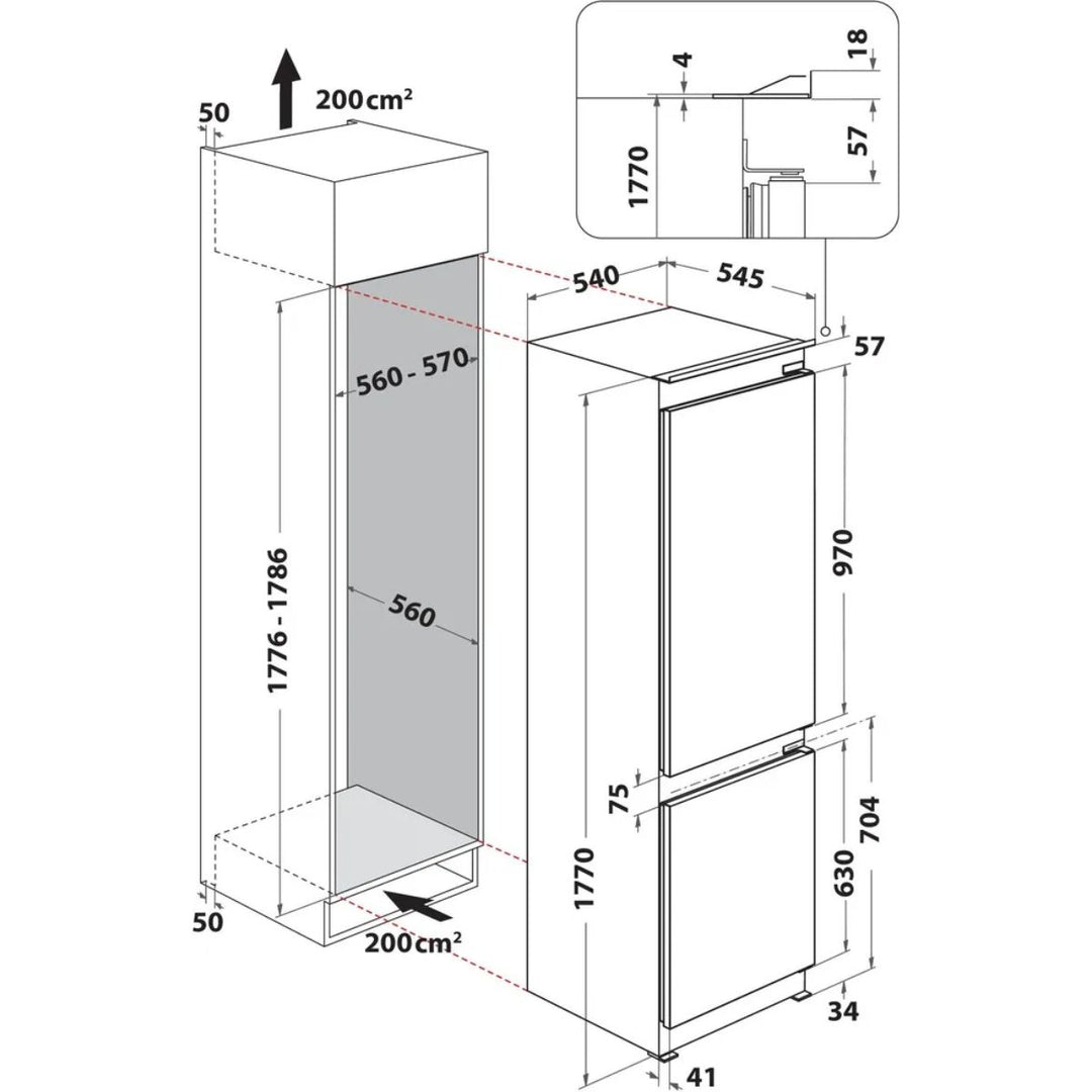 Réfrigérateur congélateur Whirlpool WHC18T574P - ENCASTRABLE 177CM