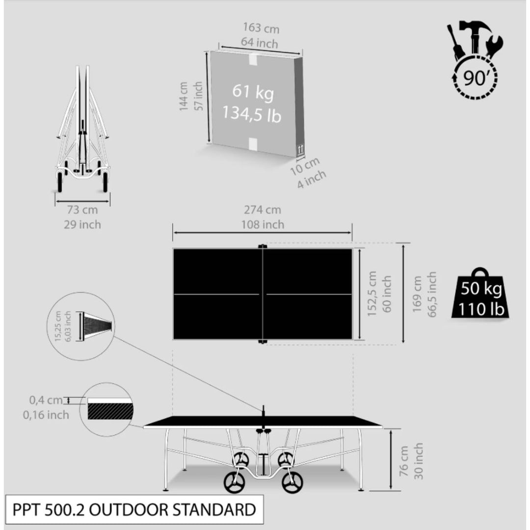 Table de ping-pong extérieure PPT 500.2 Bleue Pongori