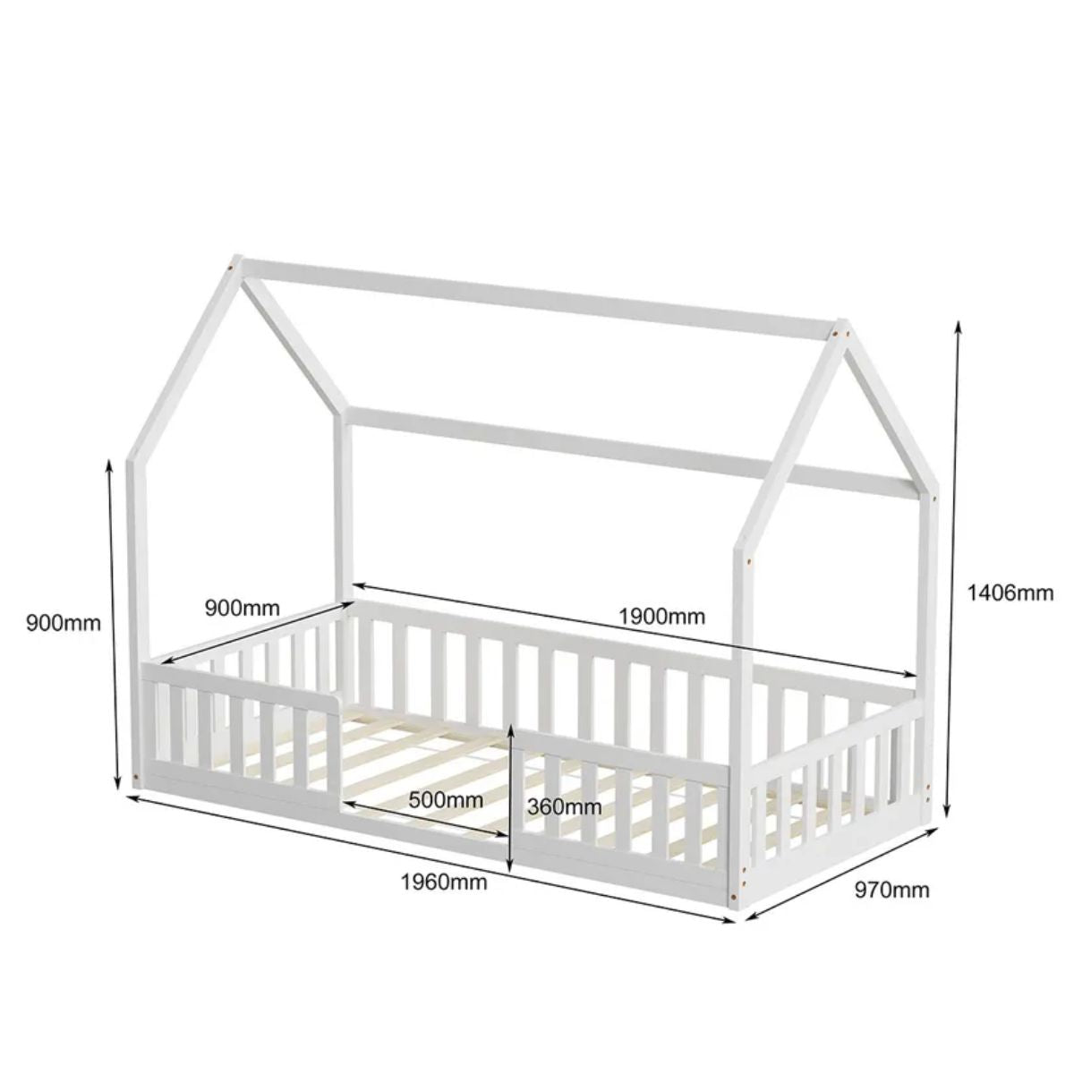 Lit cabane avec barrière NID ENCHANTE 90x190 cm