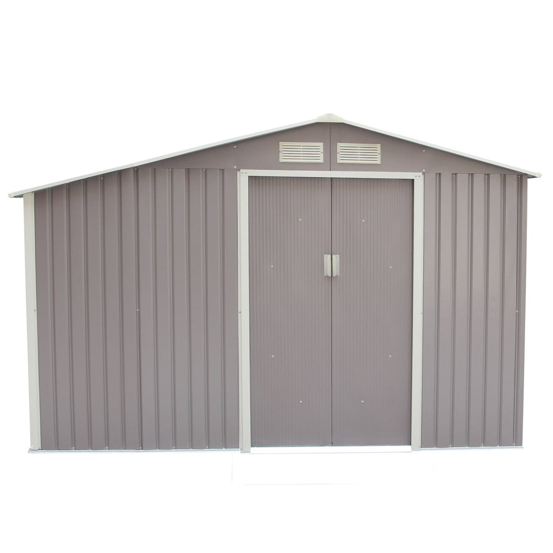 Abri de jardin 6,53 m² en métal galvanisé gris avec abri bûches CHROMA