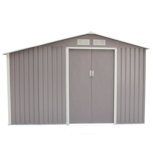Abri de jardin 6,53 m² en métal galvanisé gris avec abri bûches CHROMA