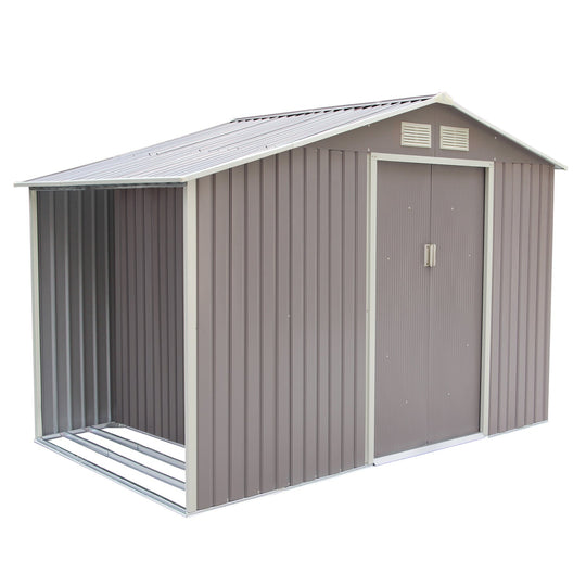 Abri de jardin 6,53 m² en métal galvanisé gris avec abri bûches CHROMA