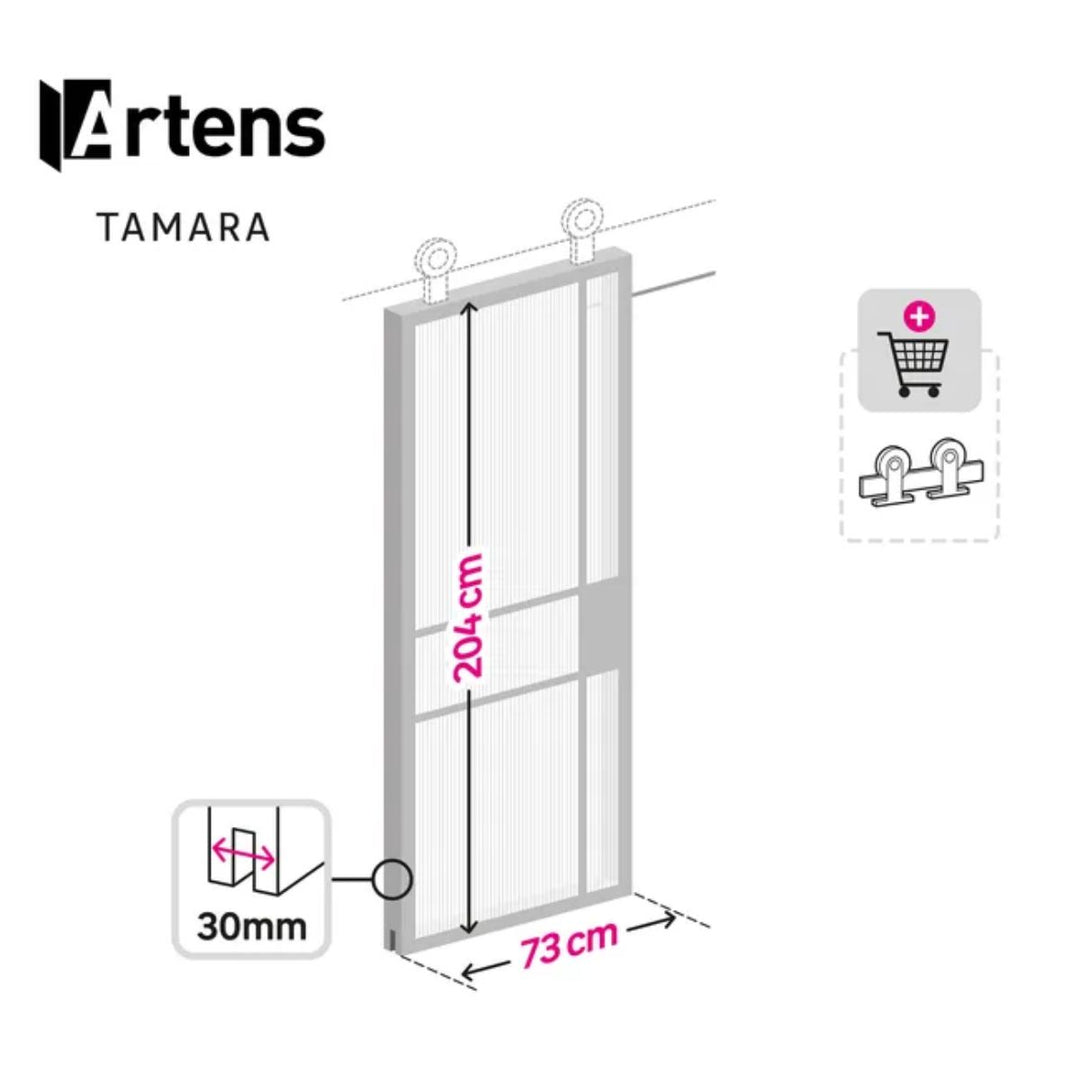 Ensemble porte coulissante vitrée Tamara 204 x 73 cm + rail Loft noir 186 cm ARTENS