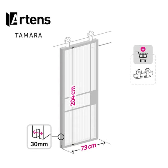 Ensemble porte coulissante vitrée Tamara 204 x 73 cm + rail Loft noir 186 cm ARTENS