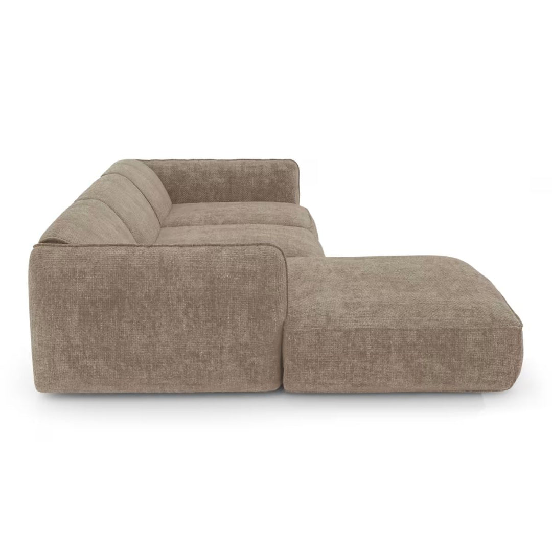 Canapé d'angle gauche Sia Home LIVIA 5 places en velours tramé taupe