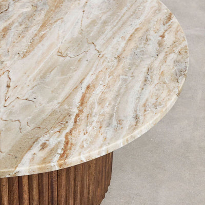 Table basse ronde SKLUM Ø90 cm en marbre et bois de manguier Giselda