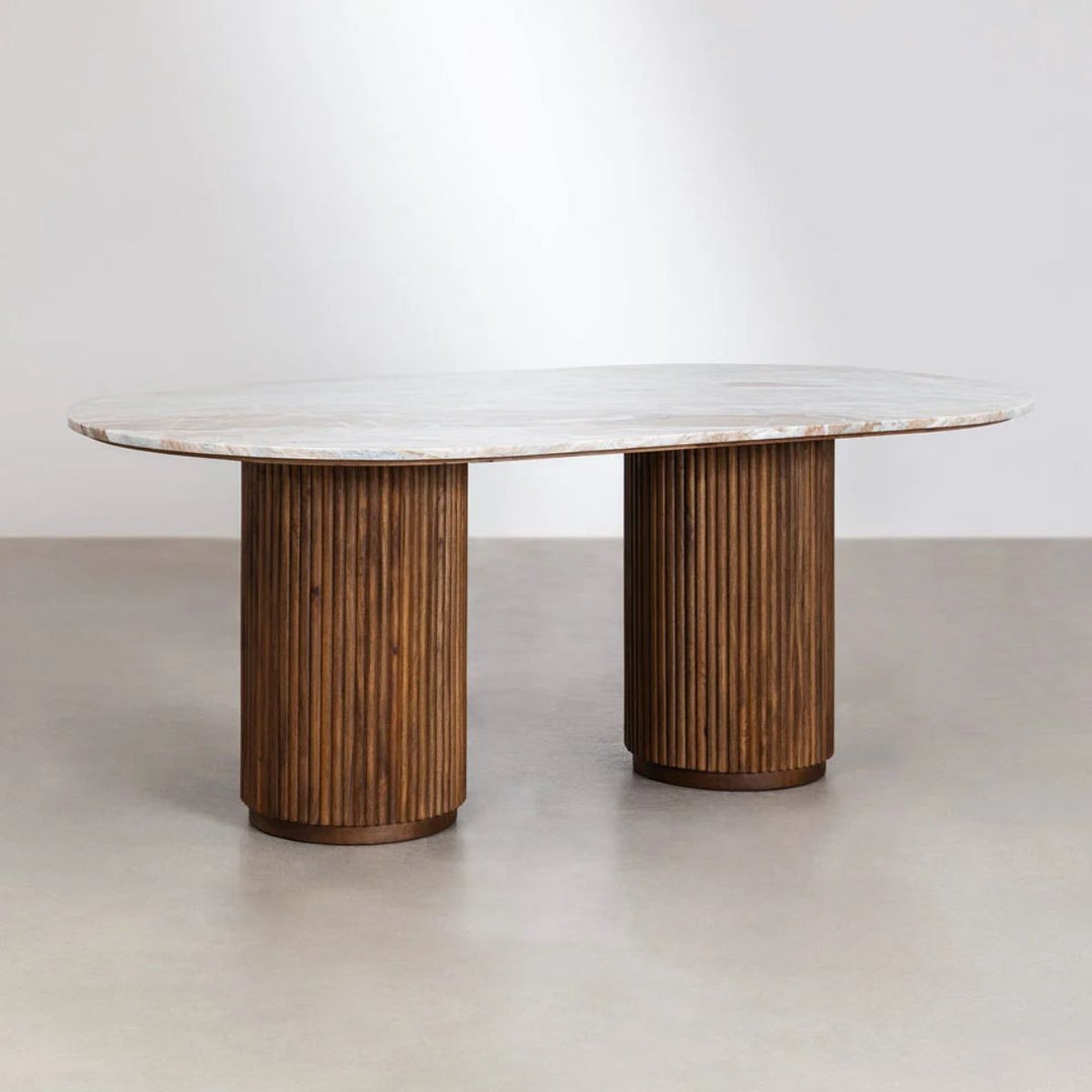 Table à manger ovale SKLUM 200x100 cm en pierre naturelle et bois de manguier Giselda