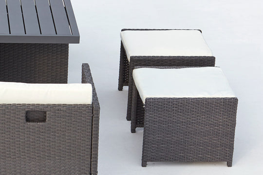 salon de jardin encastrable de 8 places en résine tressée Gris et blanc zoom 3