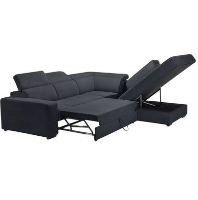 ALINEA Canapé Origano bleu calabrun d'angle droit convertible avec coffre en tissu doux