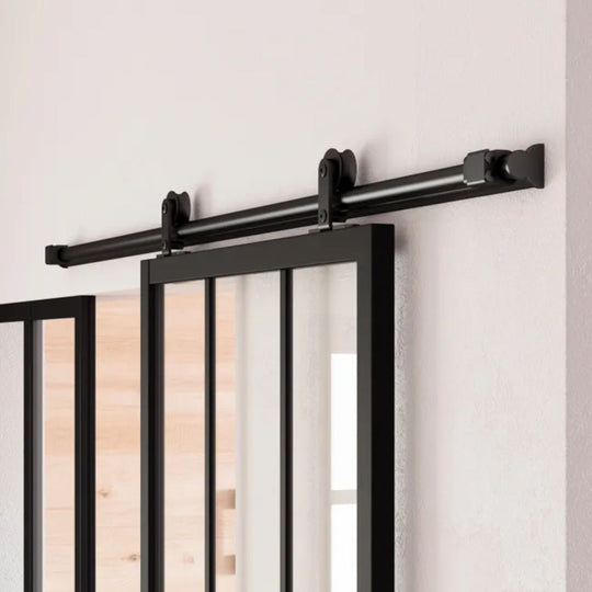 Ensemble porte coulissante vitrée Tamara 204 x 73 cm + rail Loft noir 186 cm ARTENS
