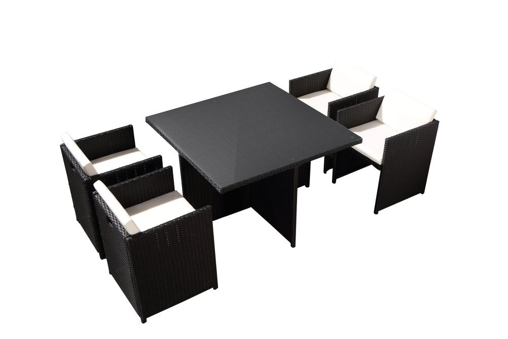 salon de jardin encastrable pour 4 personnes en résine tressée Noir et blanc