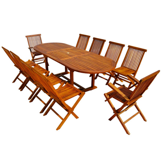 salon de jardin en teck ovale 8 chaises et 2 fauteuils Lubok sur fond Blanc