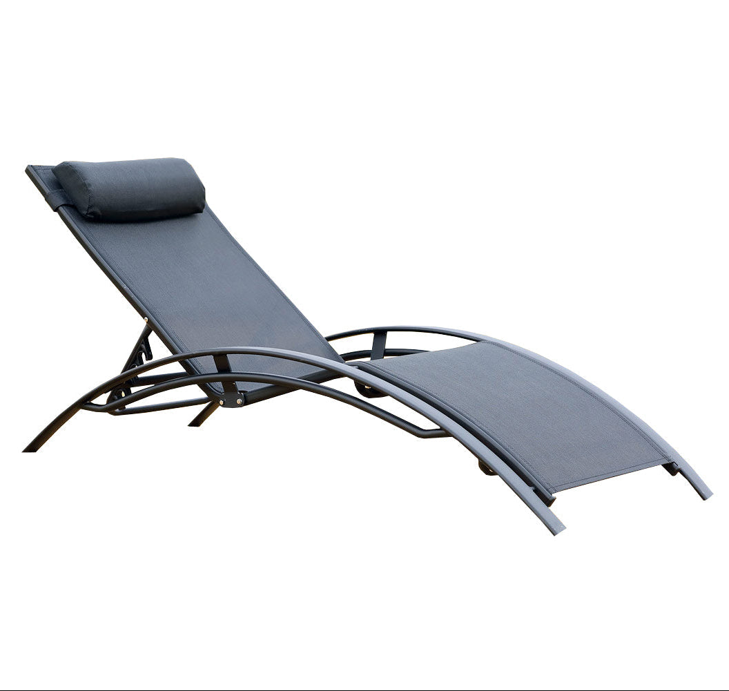 transat Noir et Noir empilable et ajustable en aluminium et textilene 