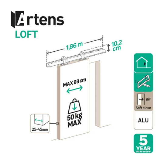 Ensemble porte coulissante vitrée Tamara 204 x 73 cm + rail Loft noir 186 cm ARTENS